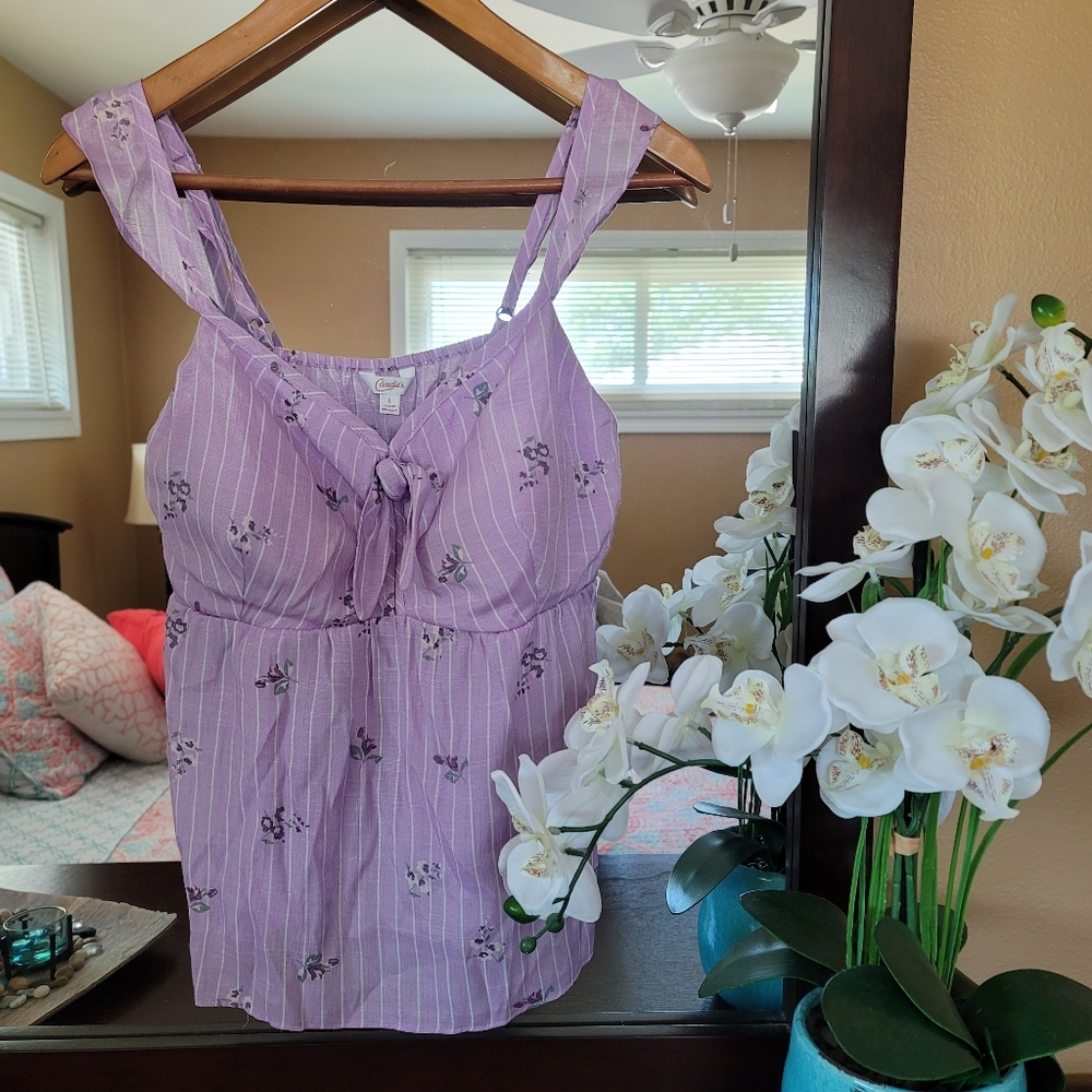 Lavender Stripe Floral Cottagecore Cami Blouse